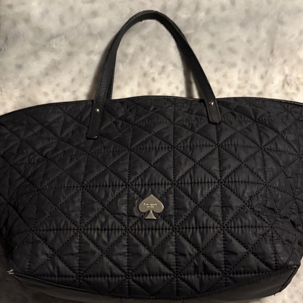 kate spade Black Quilted Tote with Spade Logo